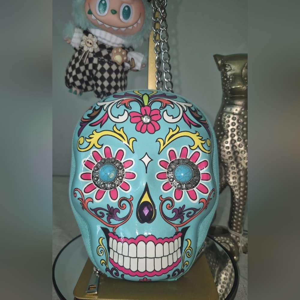 Turquoise Sugar Skull Crossbody Bag